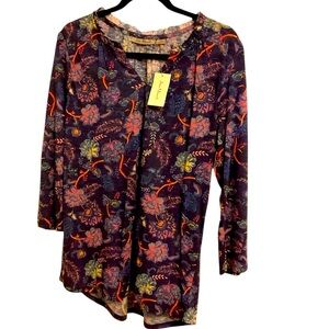 Jason Maxwell Women's Blouse Top Floral
3/4 Sleeve Cotton Blend Size L